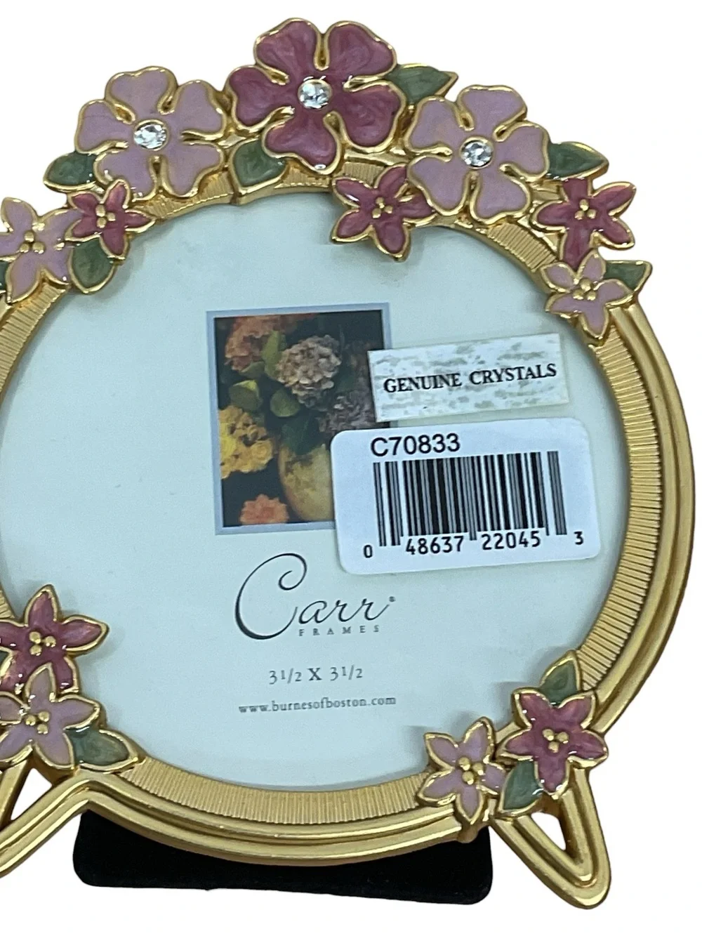 Carr Floral Gold Picture Frame with Pink Enamel Flowers with genuine crystals